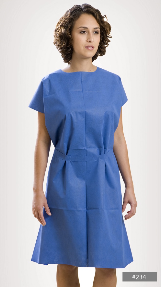 Gown, Sewn Shoulders & Waist Tie, Nonwoven, Blue, Blue Ties, M/L 30″ x 42″ [234] (50/CS) by Graham Medical  ID 70234N